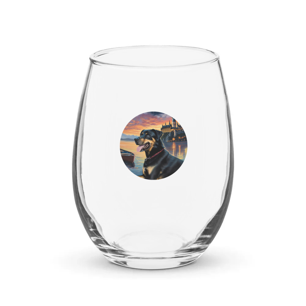 PugMug Custom Blue Stemless Wine Glass
