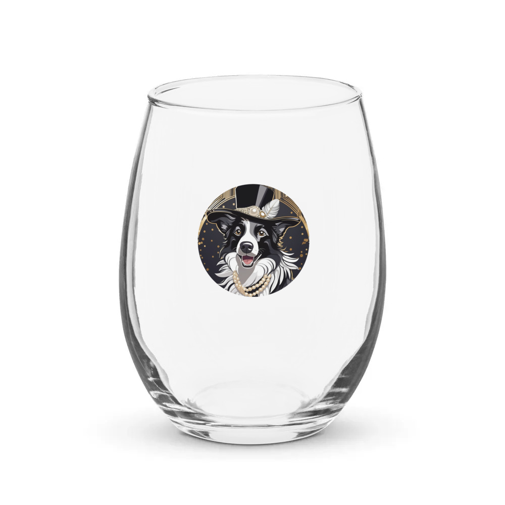 PugMug Custom Border Collie Stemless Wine Glass