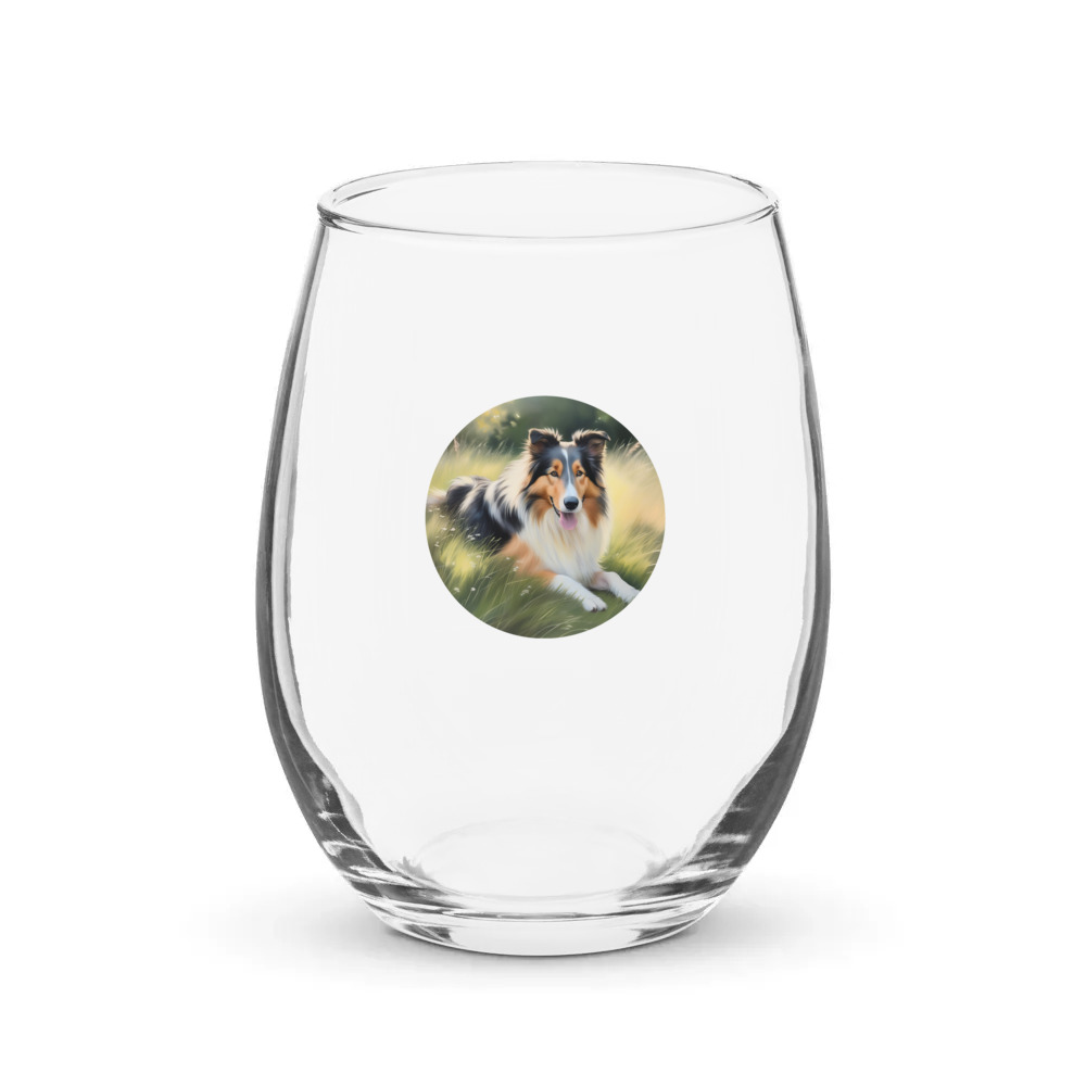 PugMug Custom Collie Stemless Wine Glass
