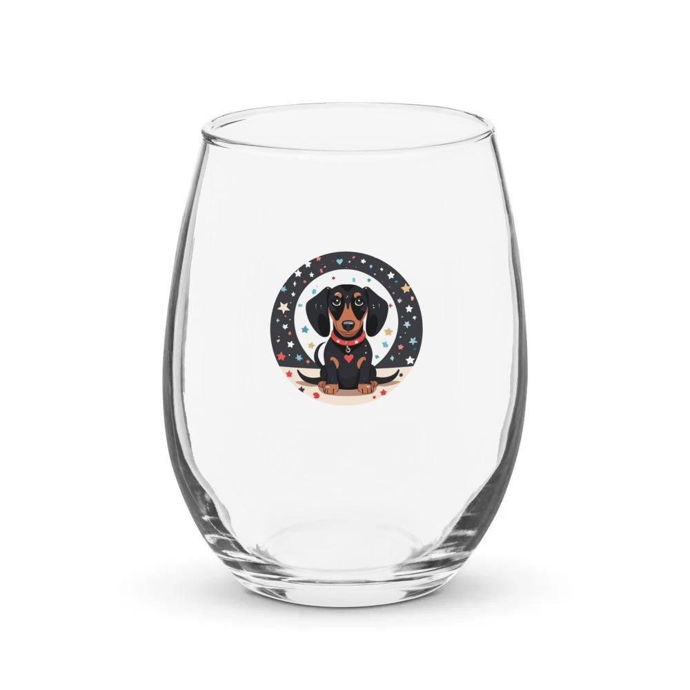 PugMug Custom Black Dachshund Stemless Wine Glass