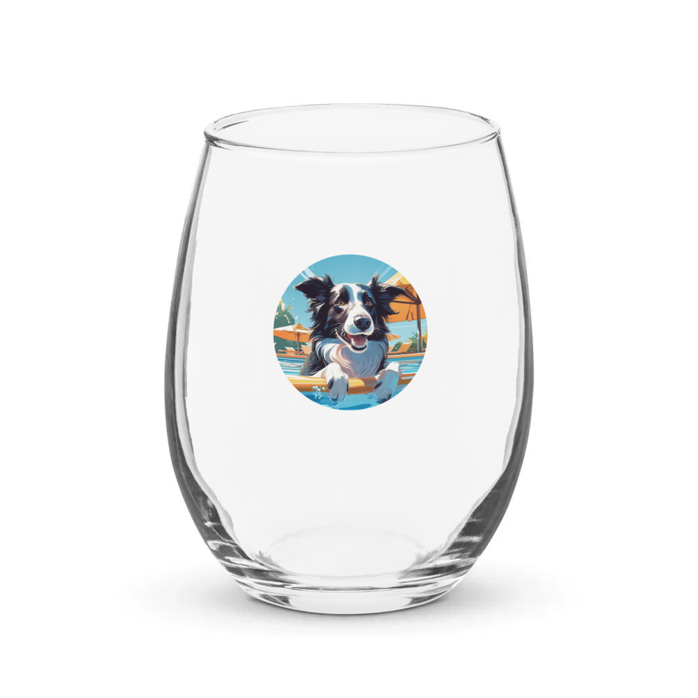 PugMug Custom Border Collie Stemless Wine Glass