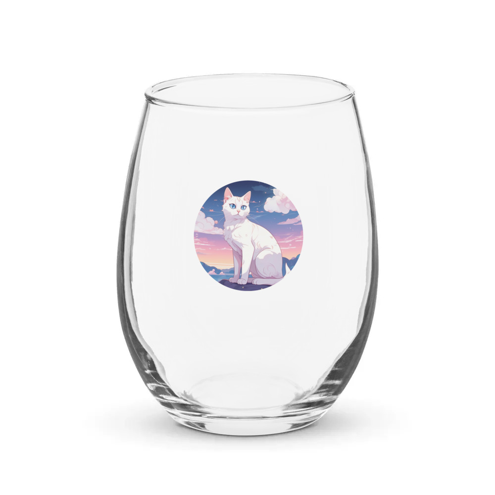 PugMug Custom White Companion Cat Stemless Wine Glass