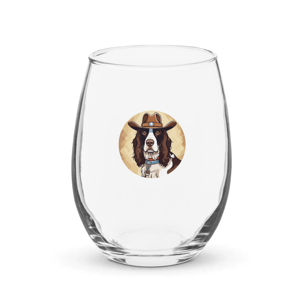 PugMug Custom English Springer Spaniel Stemless Wine Glass