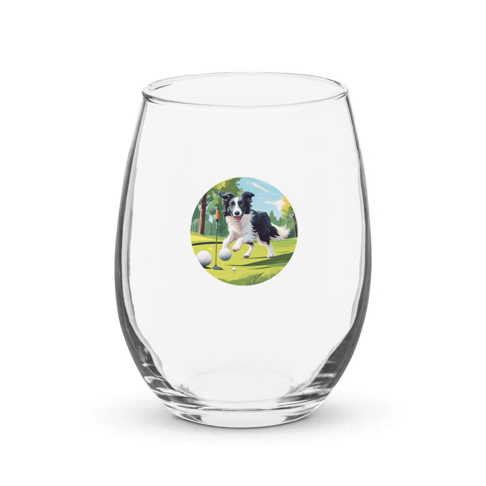 PugMug Custom Border Collie Stemless Wine Glass