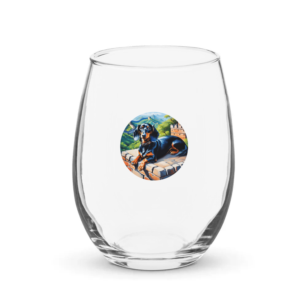 PugMug Custom Black Dachshund Stemless Wine Glass