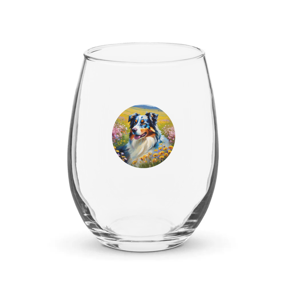 PugMug Custom Australian Shepherd Dog Stemless Wine Glass