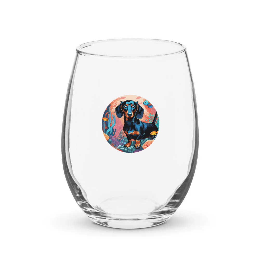 PugMug Custom Black Dachshund Stemless Wine Glass