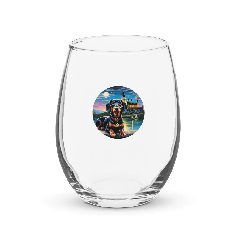 PugMug Custom Black Dachshund Stemless Wine Glass