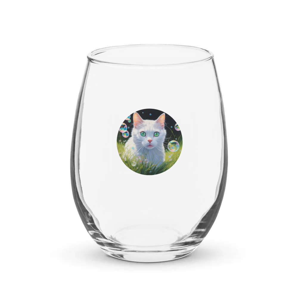 PugMug Custom White Companion Cat Stemless Wine Glass