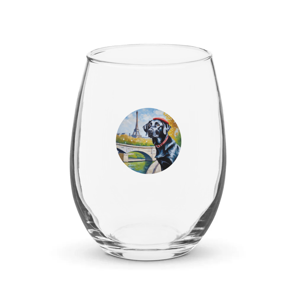 PugMug Custom Black Labrador Retriever Stemless Wine Glass