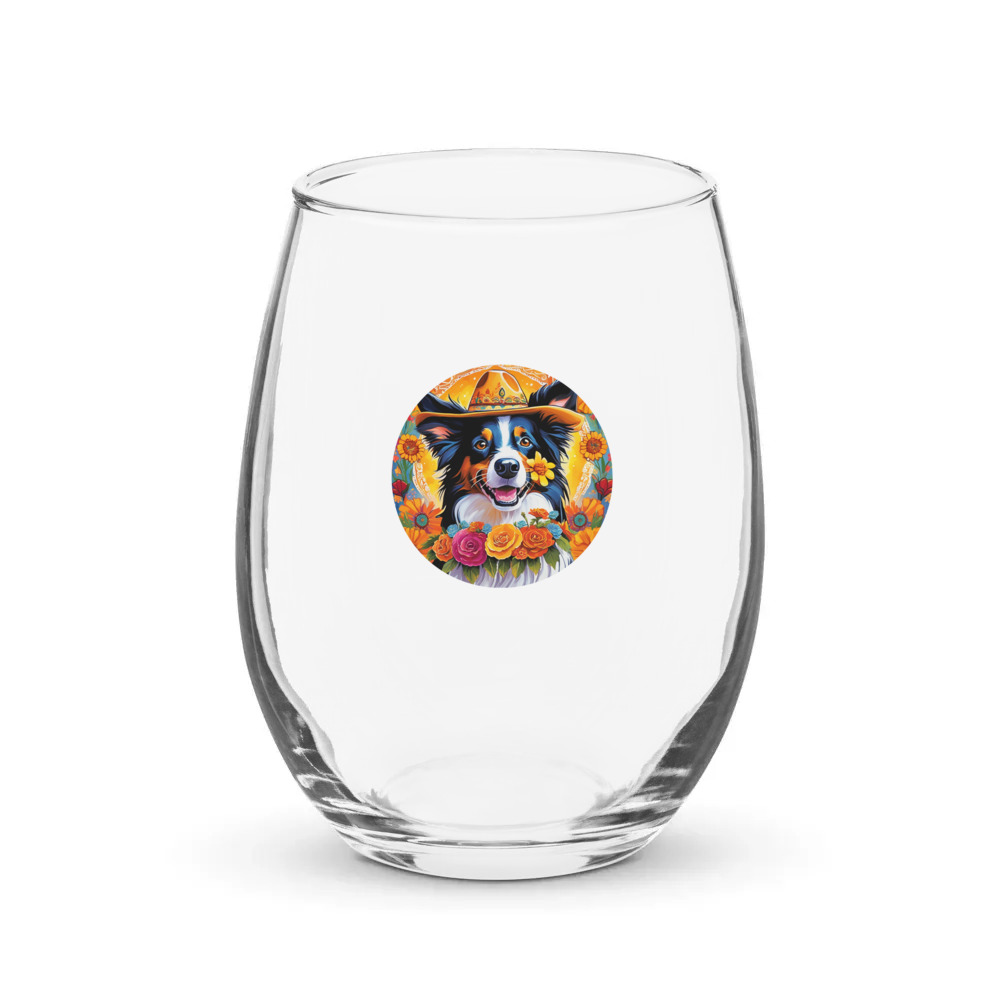 PugMug Custom Border Collie Stemless Wine Glass