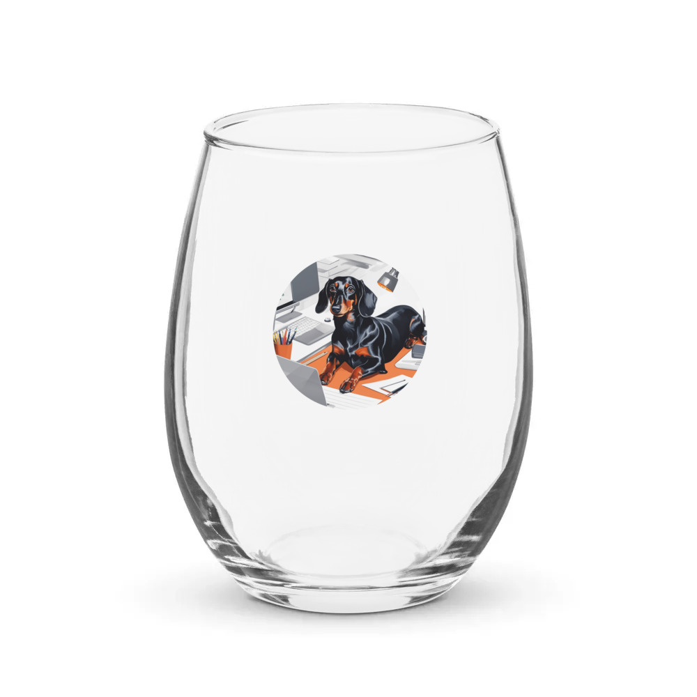 PugMug Custom Black Dachshund Stemless Wine Glass