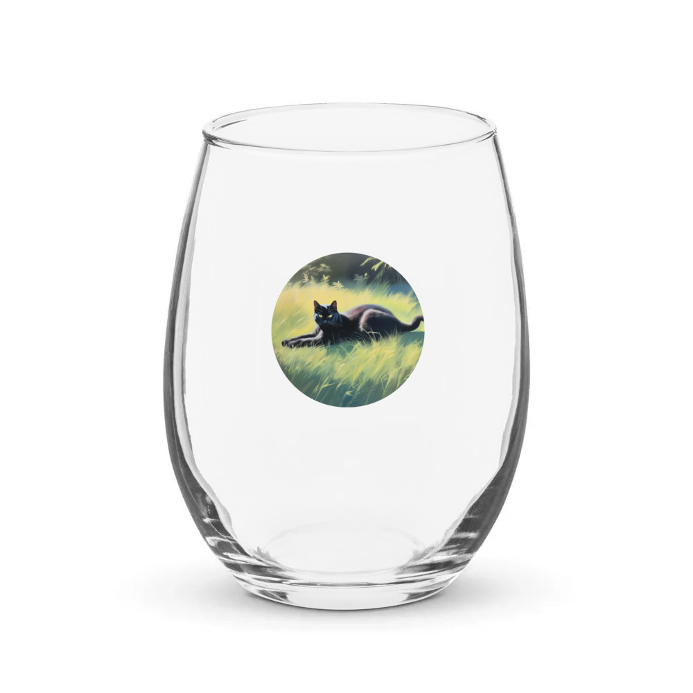 PugMug Custom Black Exotic Cat Stemless Wine Glass
