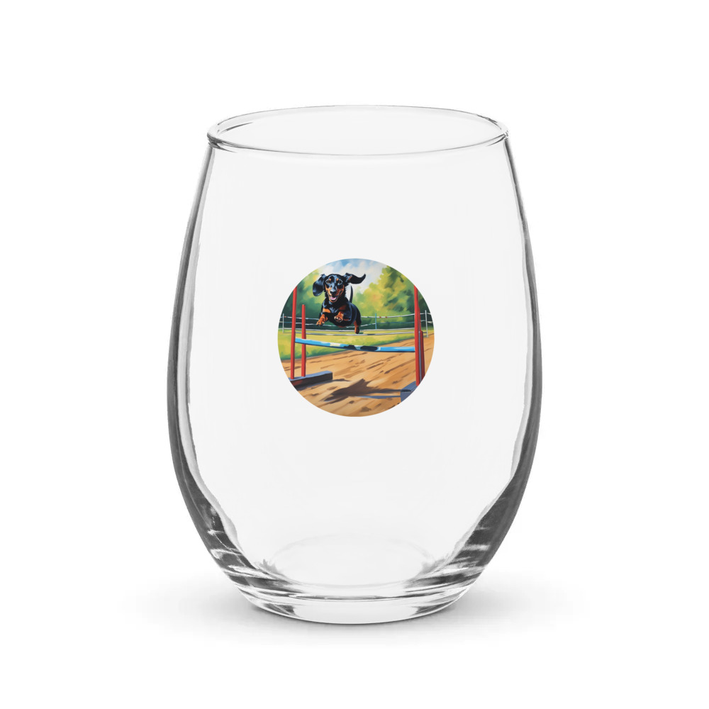 PugMug Custom Black Dachshund Stemless Wine Glass