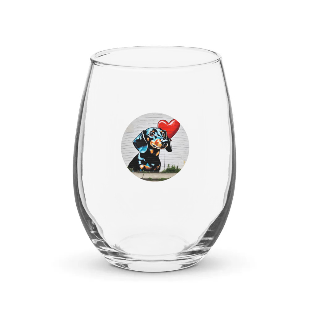 PugMug Custom Black Dachshund Stemless Wine Glass
