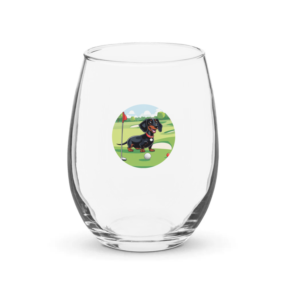 PugMug Custom Black Dachshund Stemless Wine Glass