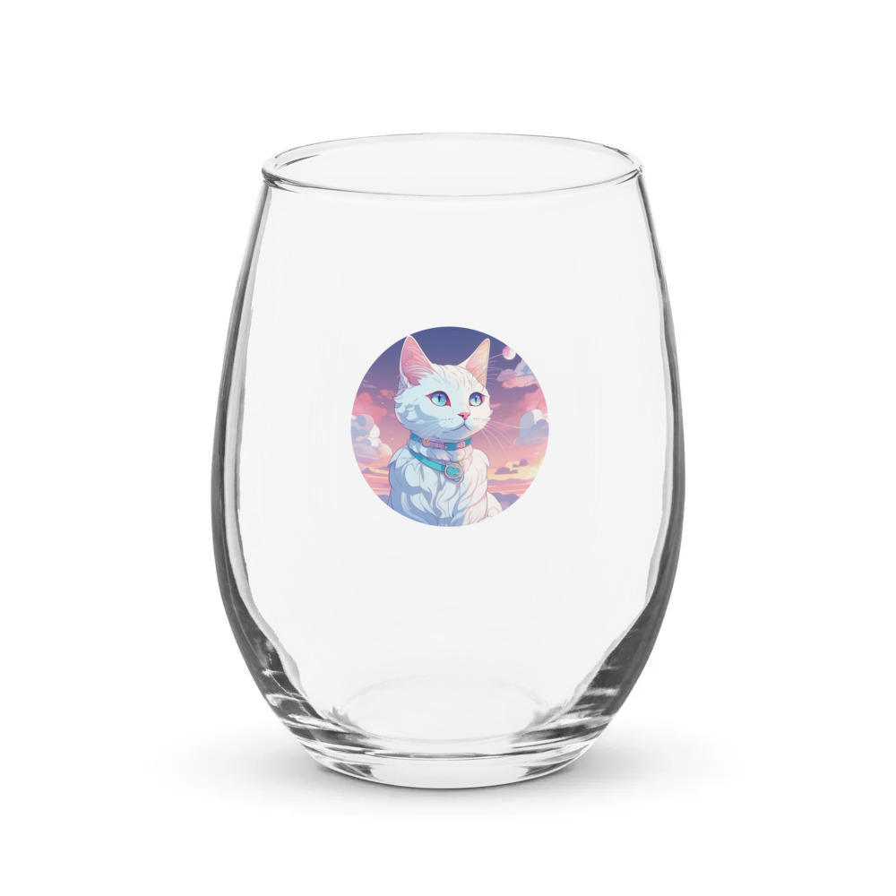 PugMug Custom White Companion Cat Stemless Wine Glass