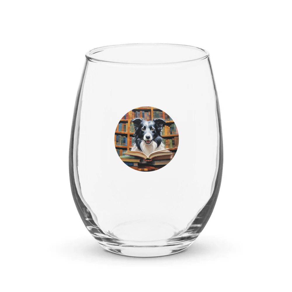 PugMug Custom Border Collie Stemless Wine Glass