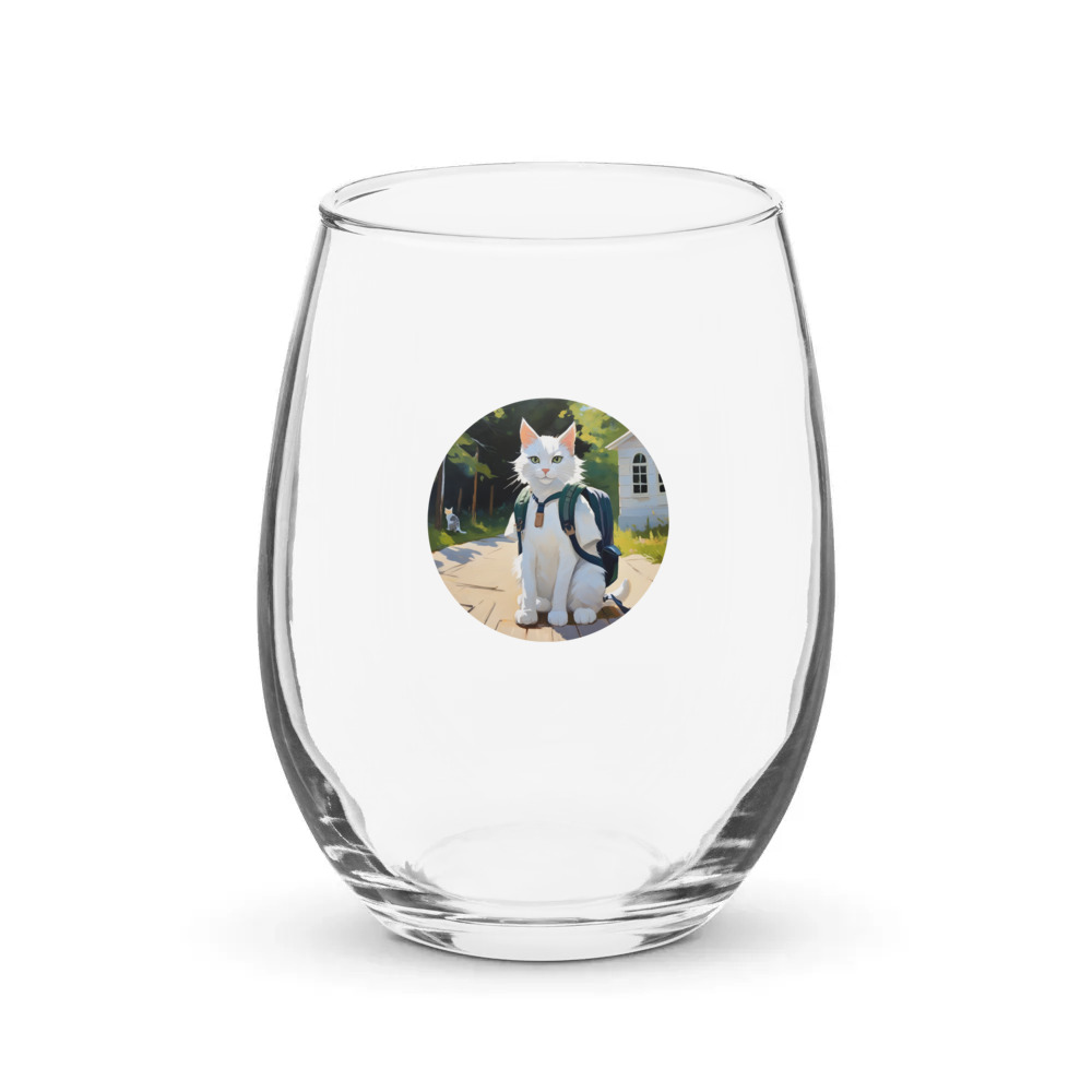 PugMug Custom White Companion Cat Stemless Wine Glass