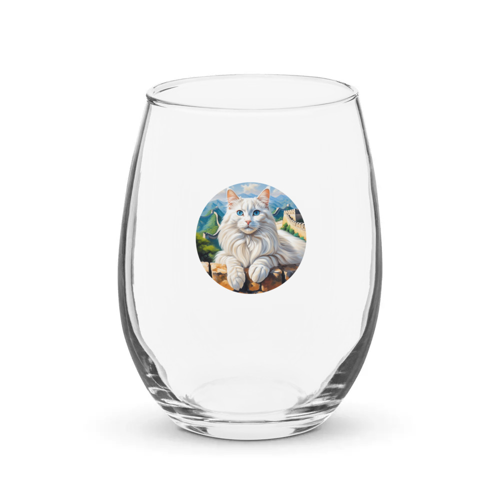 PugMug Custom White Ragdoll Cat Stemless Wine Glass