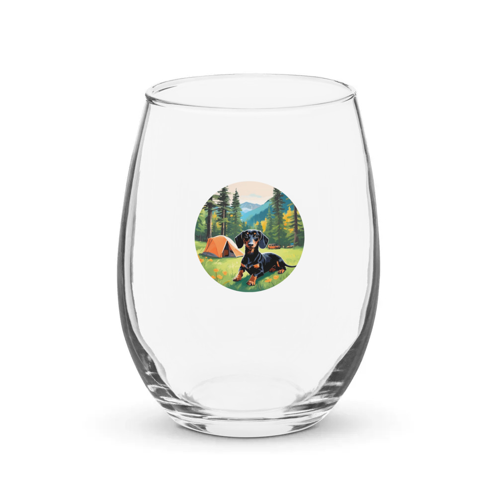 PugMug Custom Black Dachshund Stemless Wine Glass