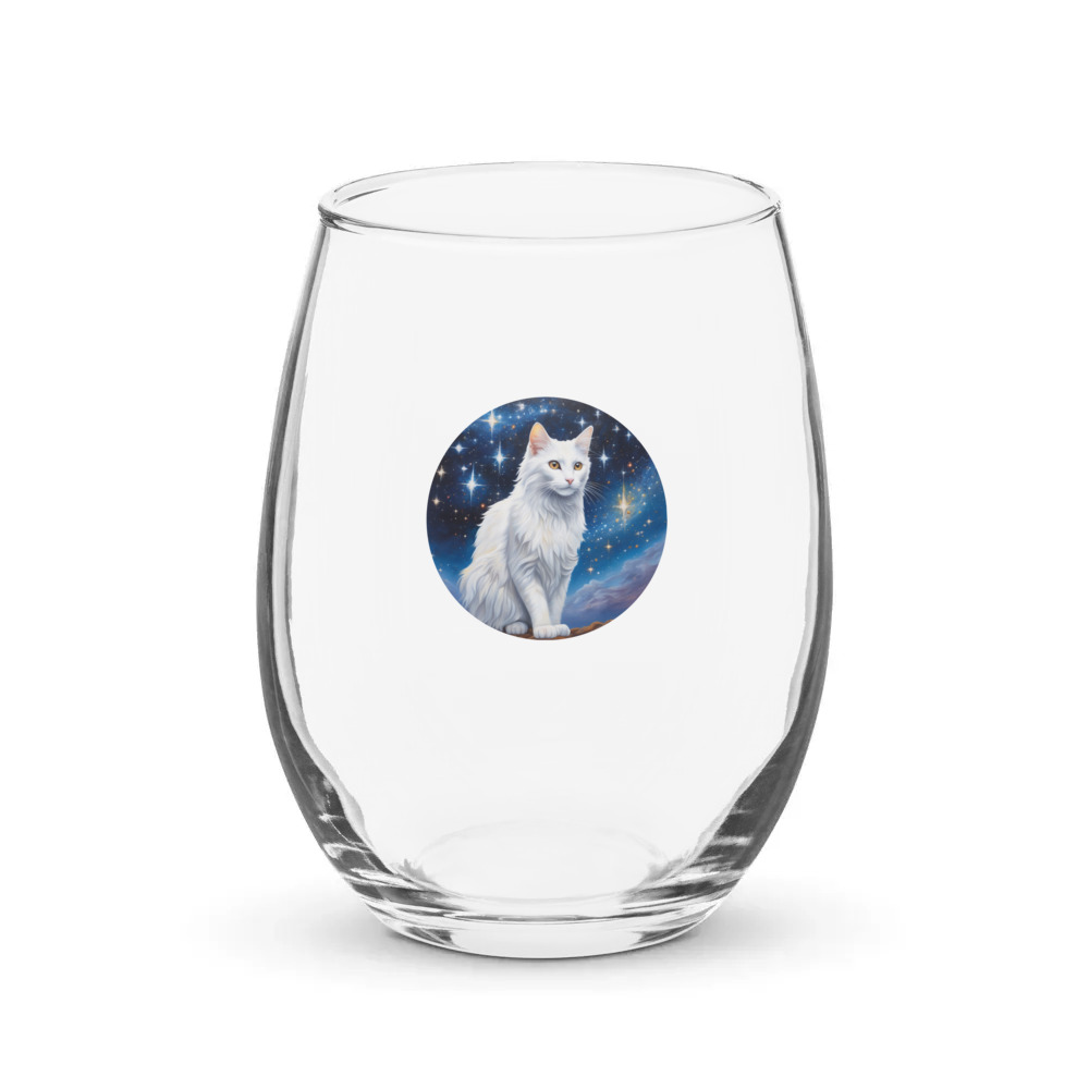 PugMug Custom White Companion Cat Stemless Wine Glass