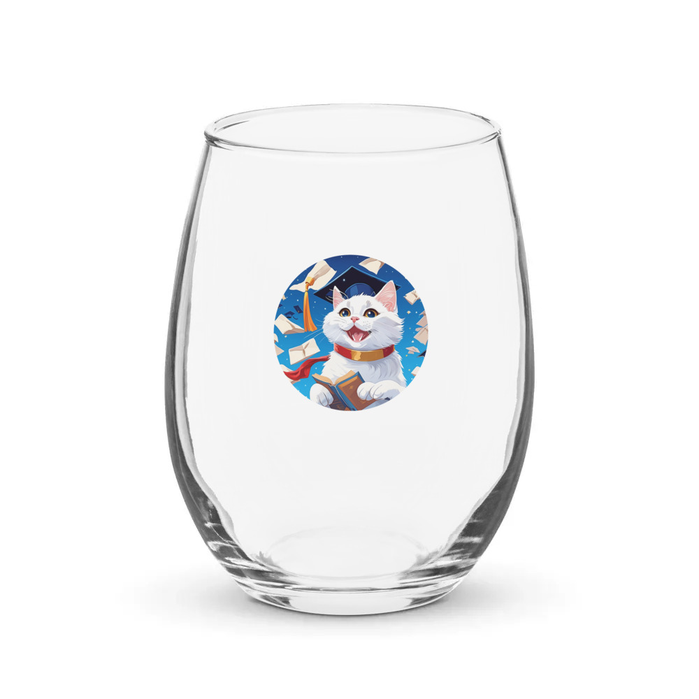 PugMug Custom White Companion Cat Stemless Wine Glass