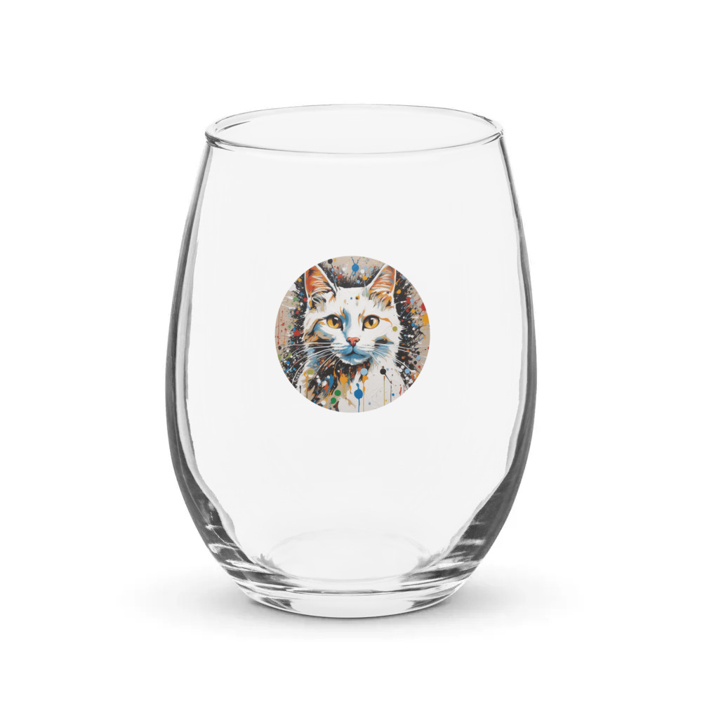 PugMug Custom White Companion Cat Stemless Wine Glass