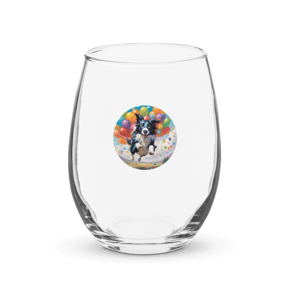 PugMug Custom Border Collie Stemless Wine Glass