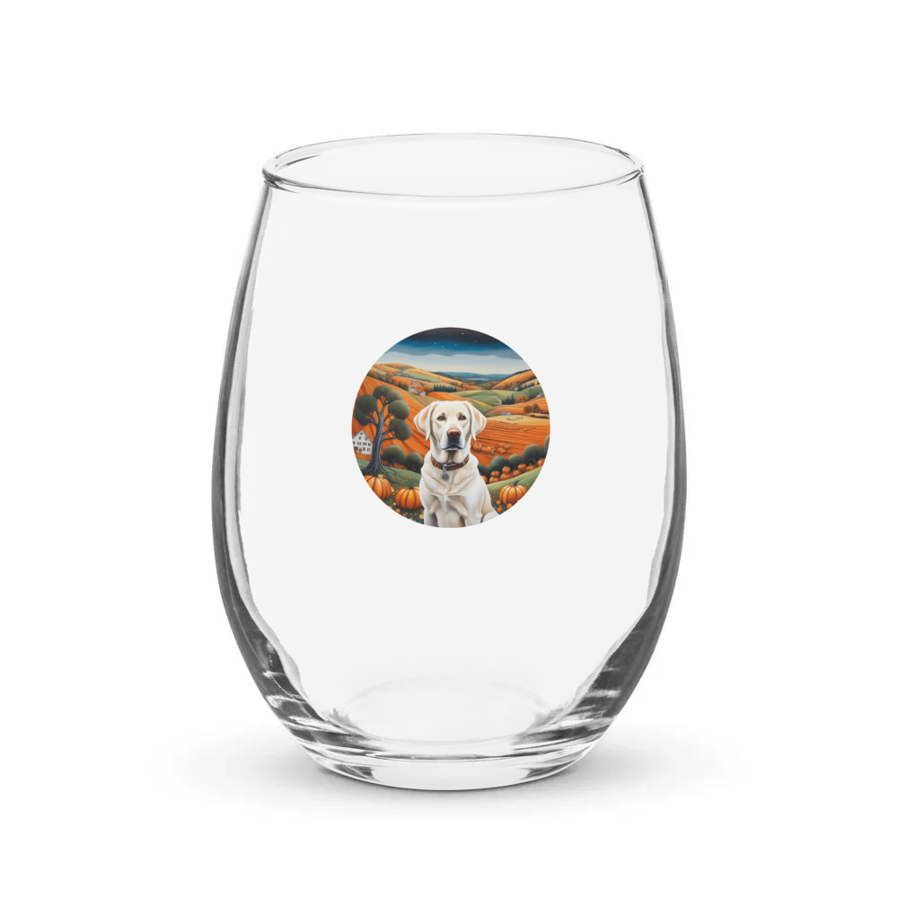PugMug Custom White Labrador Retriever Stemless Wine Glass