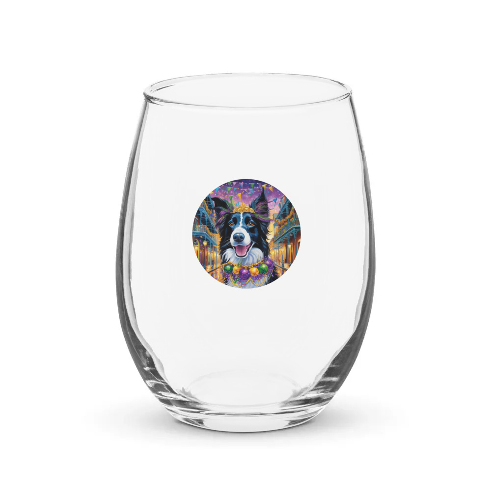 PugMug Custom Border Collie Stemless Wine Glass