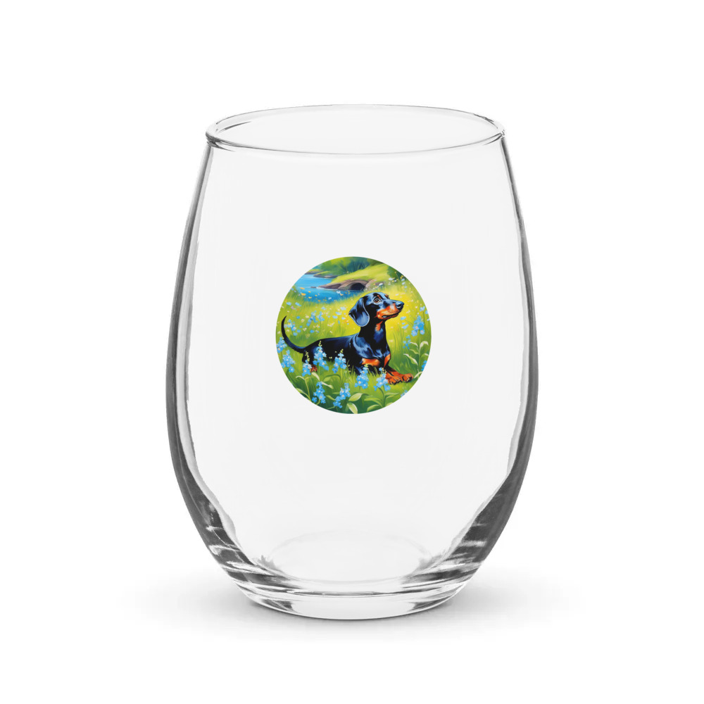 PugMug Custom Black Dachshund Stemless Wine Glass