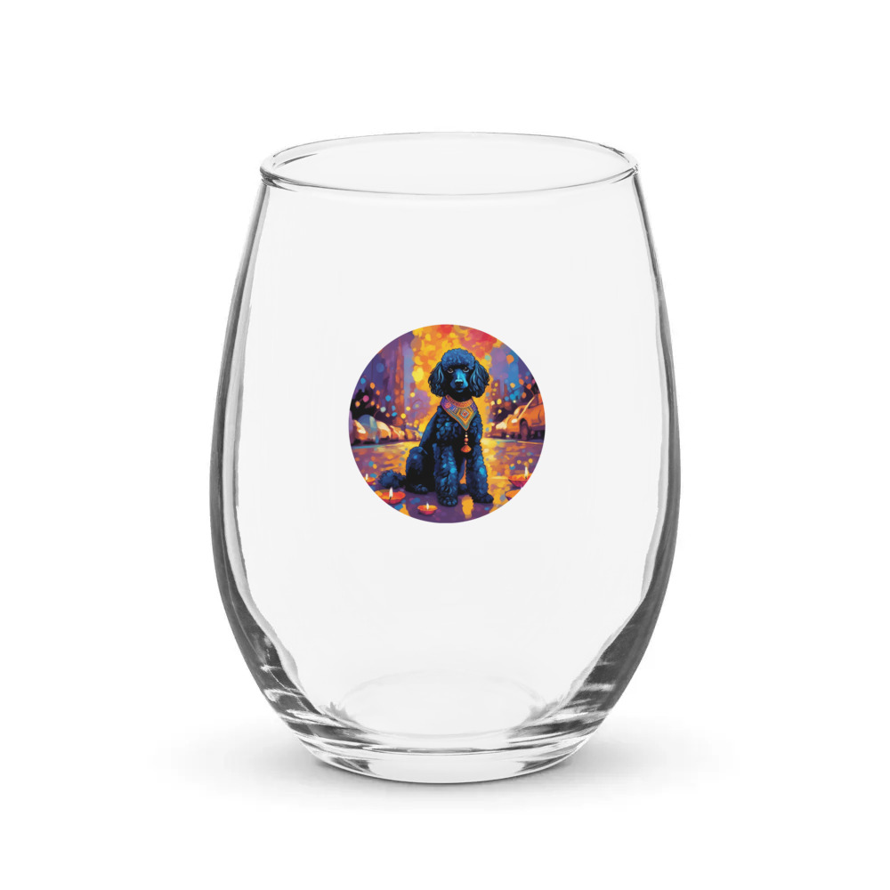 PugMug Custom Black Poodle Stemless Wine Glass