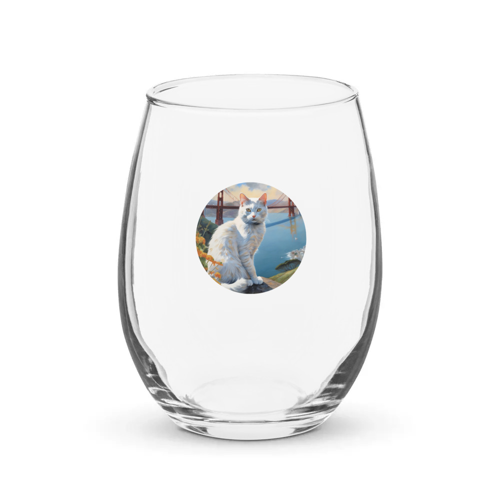 PugMug Custom White Companion Cat Stemless Wine Glass