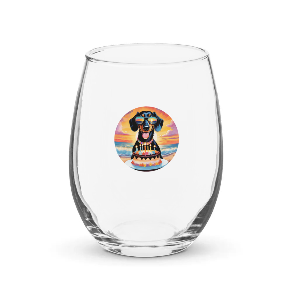 PugMug Custom Black Dachshund Stemless Wine Glass