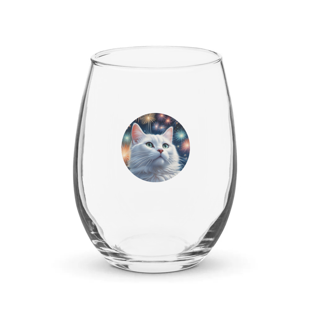 PugMug Custom White Companion Cat Stemless Wine Glass