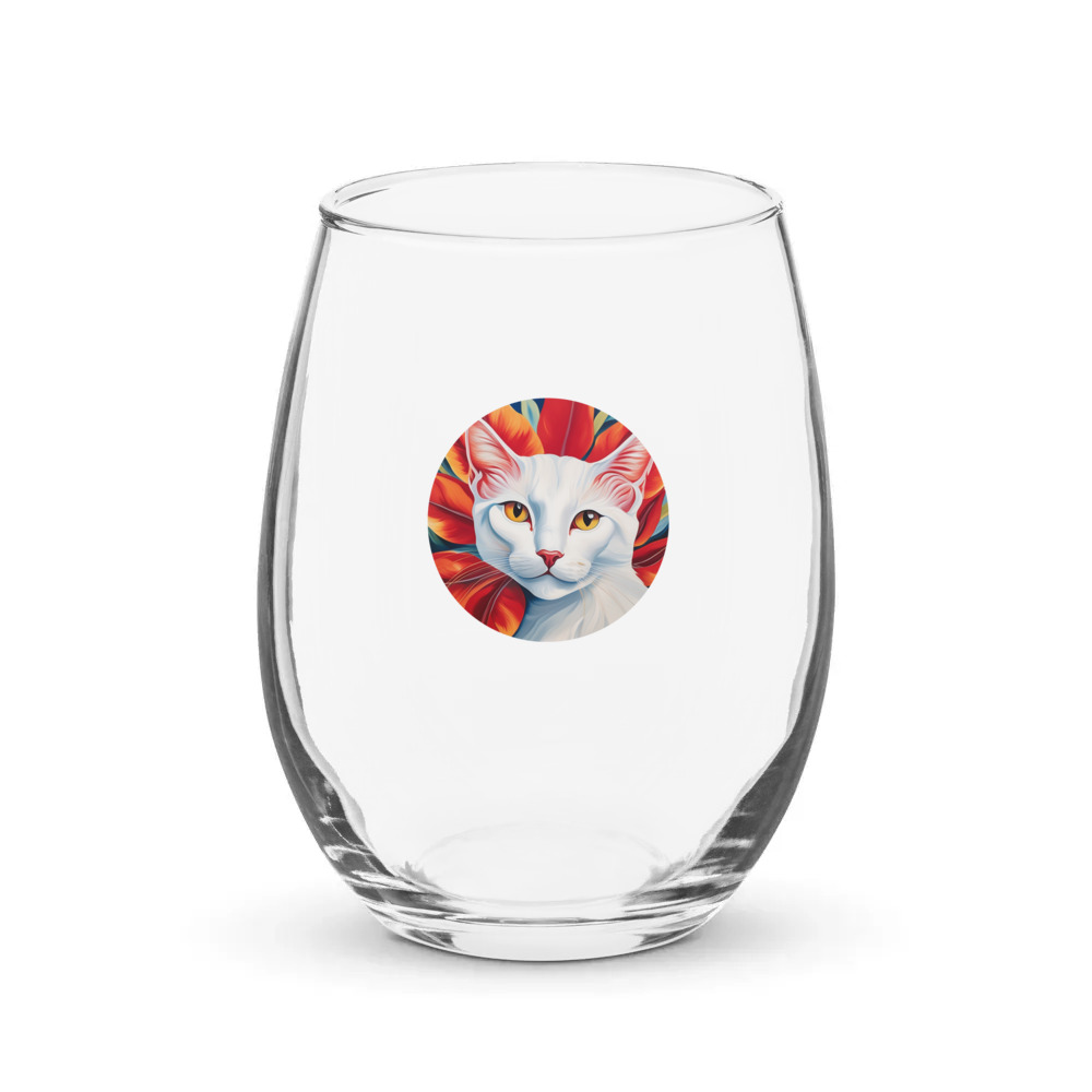 PugMug Custom White Companion Cat Stemless Wine Glass