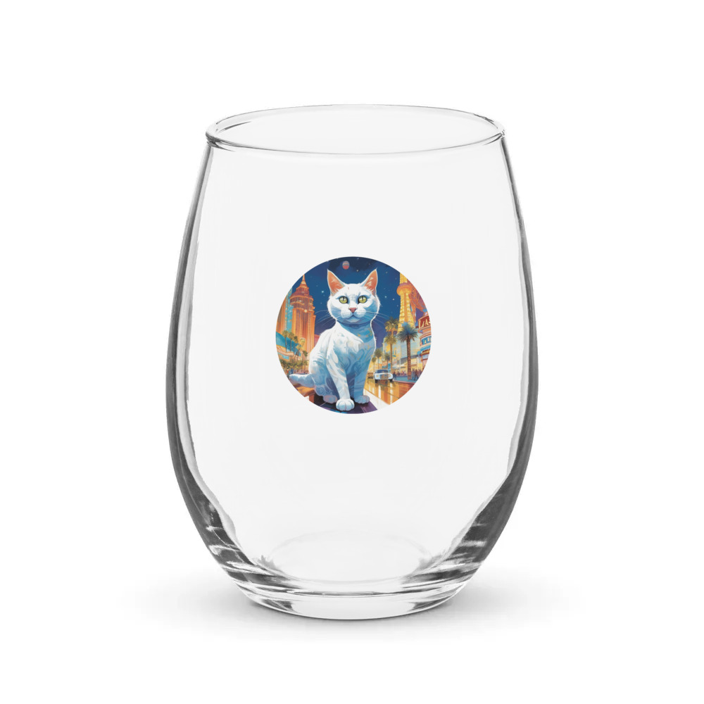 PugMug Custom White Companion Cat Stemless Wine Glass