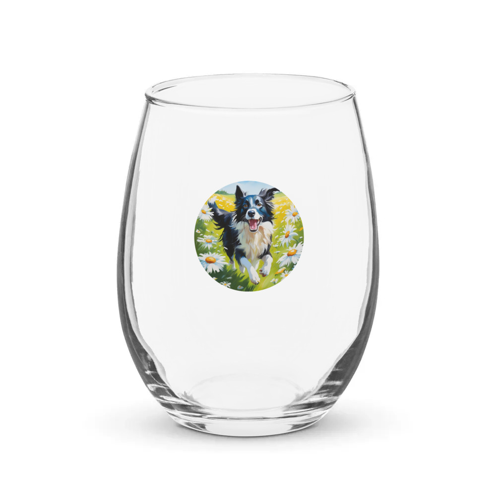 PugMug Custom Border Collie Stemless Wine Glass