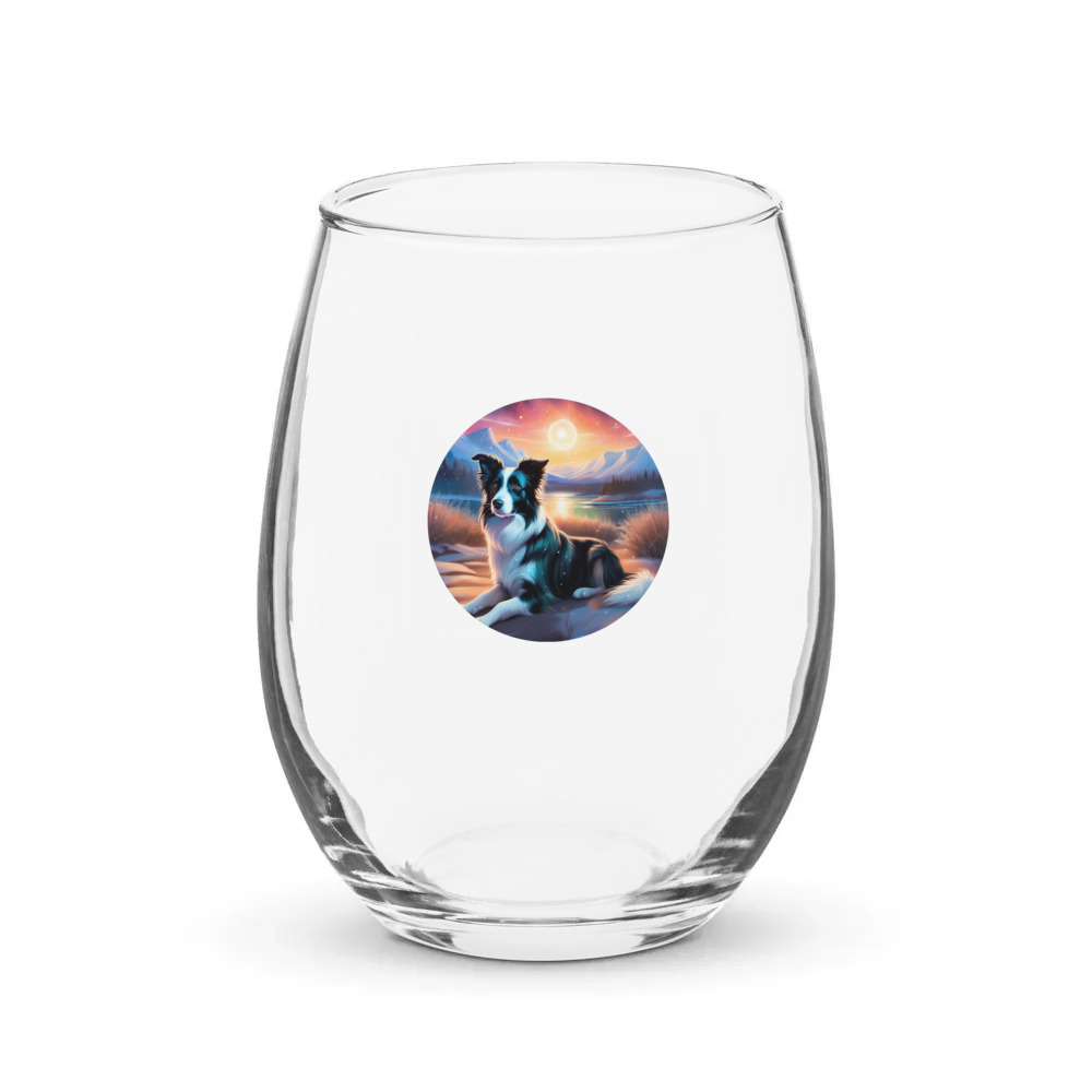 PugMug Custom Border Collie Stemless Wine Glass
