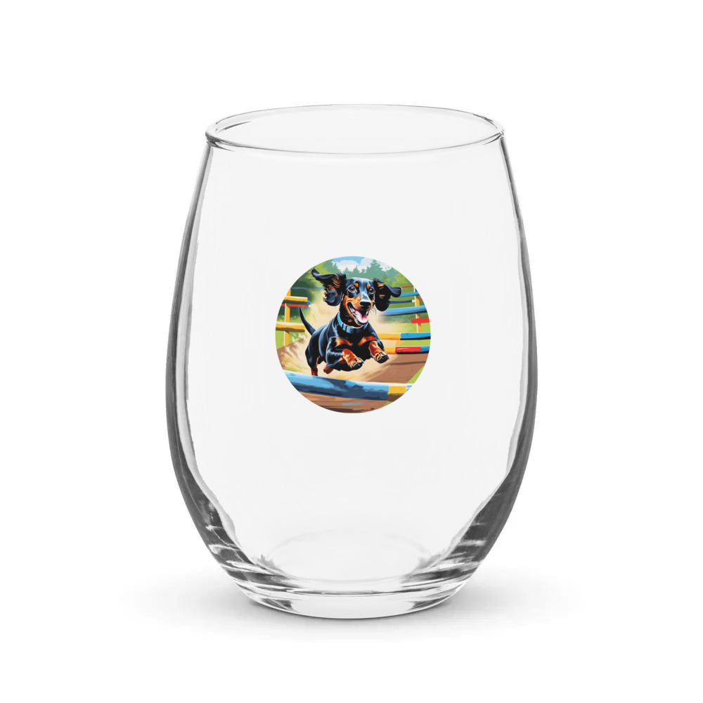 PugMug Custom Black Dachshund Stemless Wine Glass