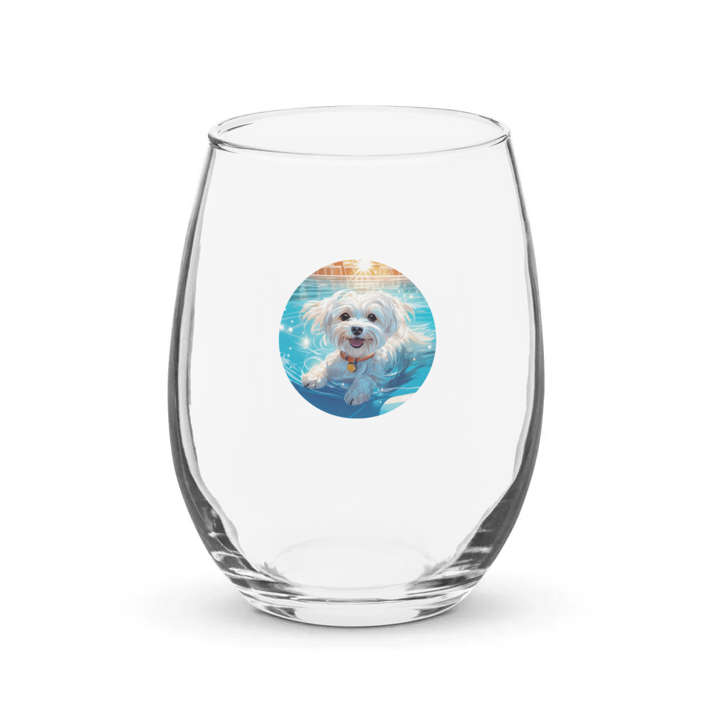 PugMug Custom Maltese Dog Stemless Wine Glass
