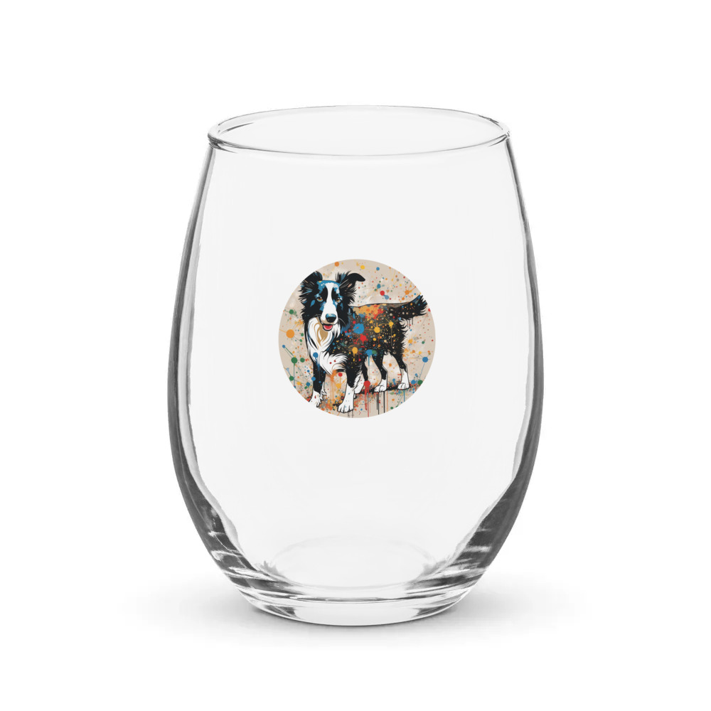 PugMug Custom Border Collie Stemless Wine Glass