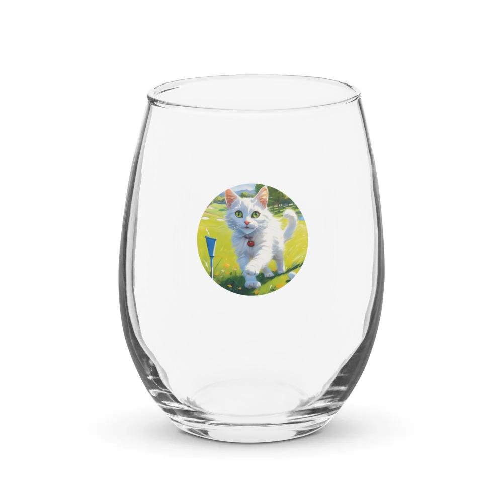 PugMug Custom White Companion Cat Stemless Wine Glass