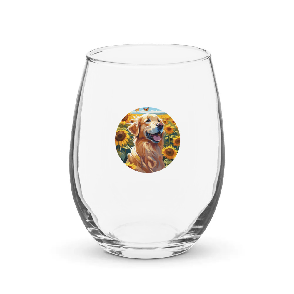 PugMug Custom Golden Retriever Stemless Wine Glass