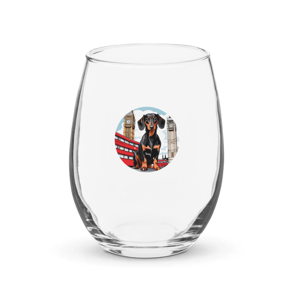 PugMug Custom Black Dachshund Stemless Wine Glass