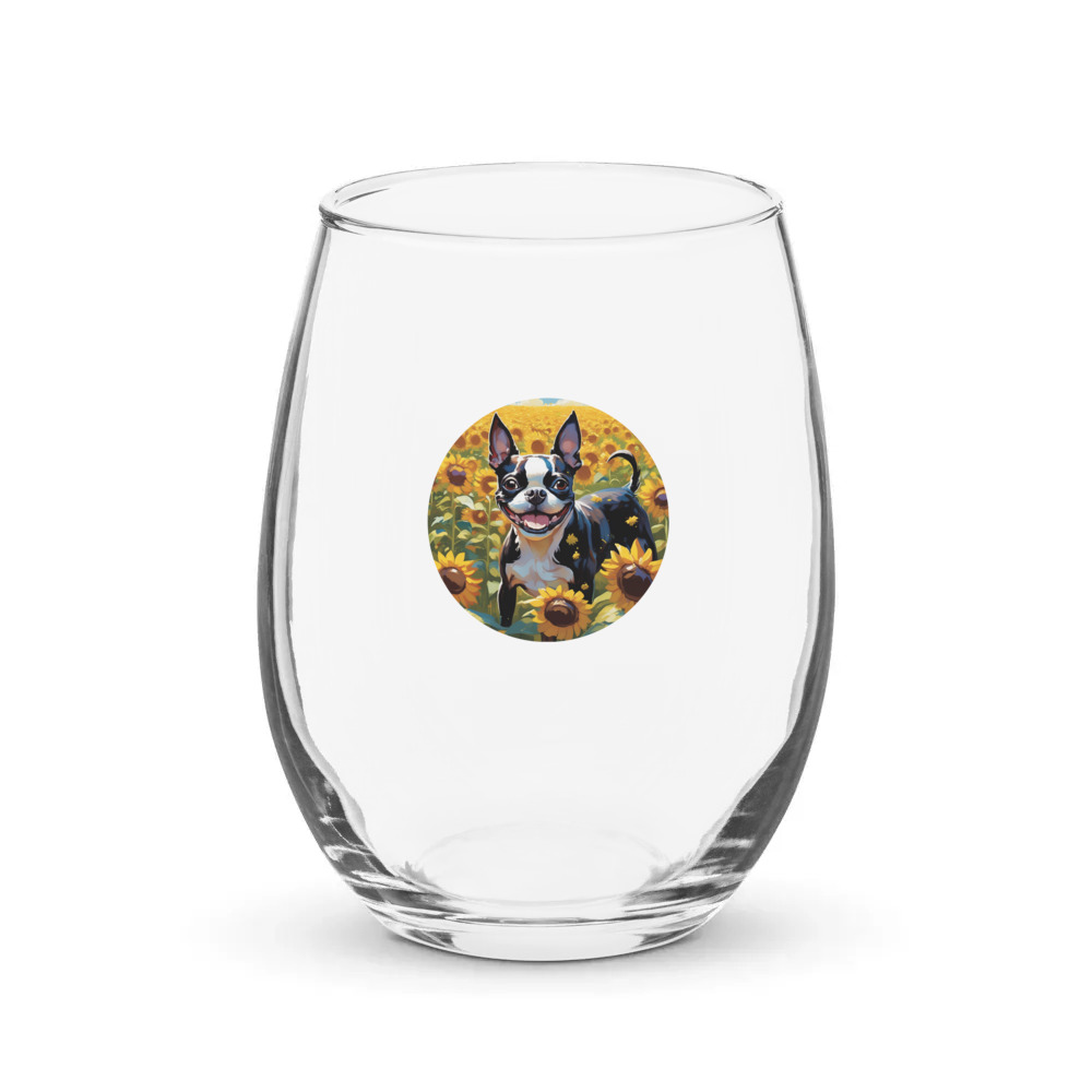 PugMug Custom Boston Terrier Stemless Wine Glass