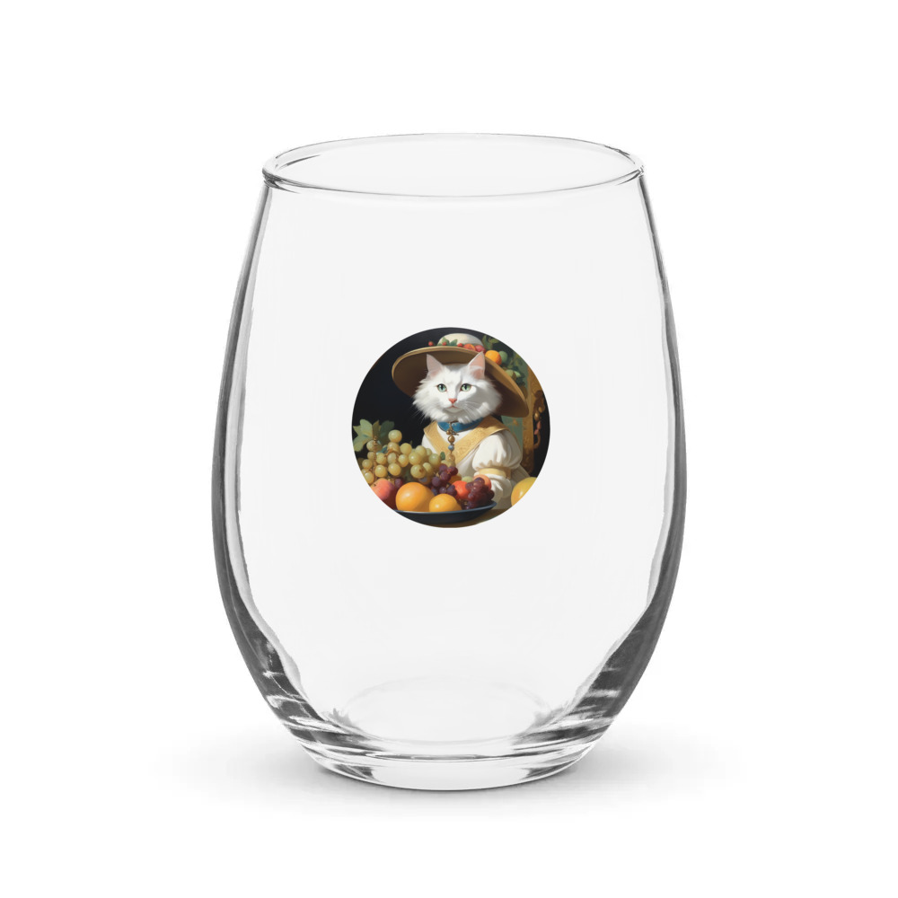 PugMug Custom White Companion Cat Stemless Wine Glass