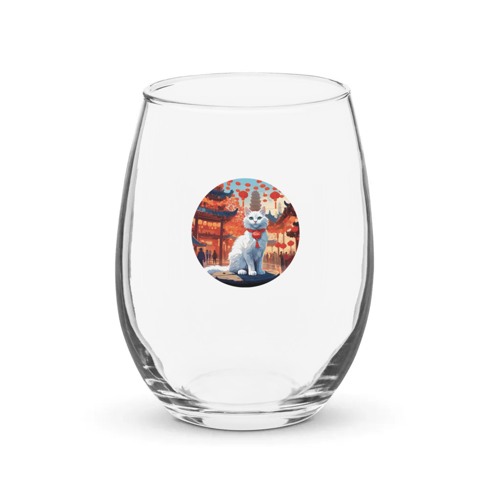 PugMug Custom White Companion Cat Stemless Wine Glass
