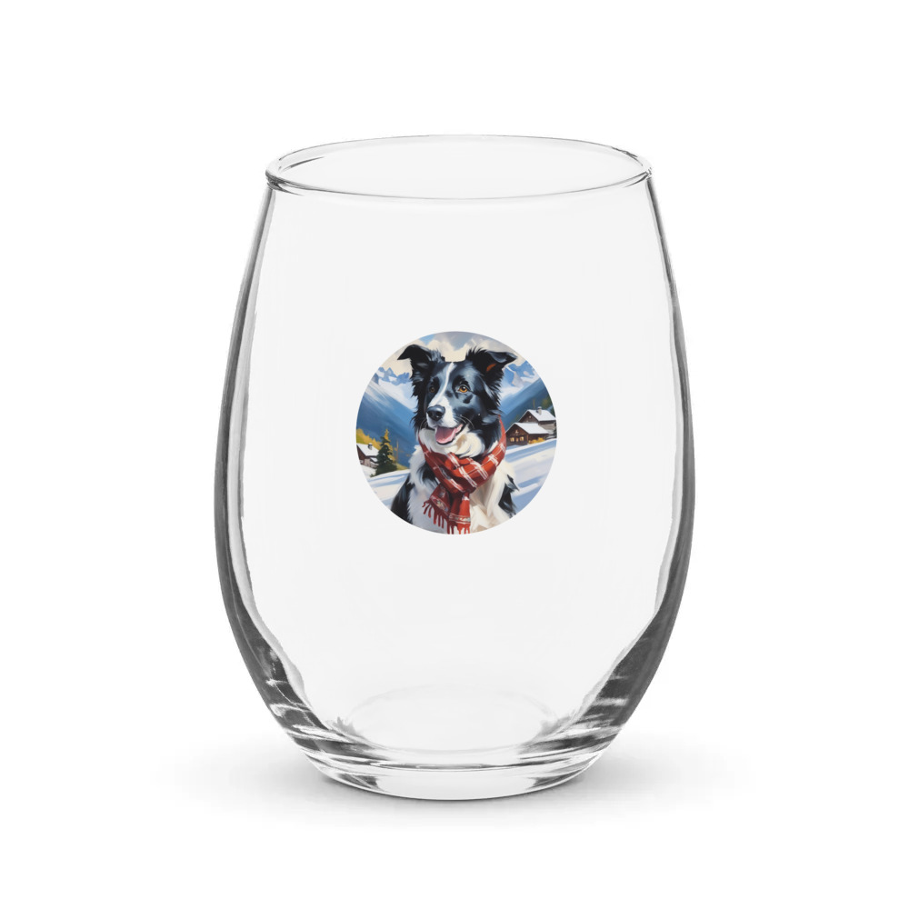 PugMug Custom Border Collie Stemless Wine Glass